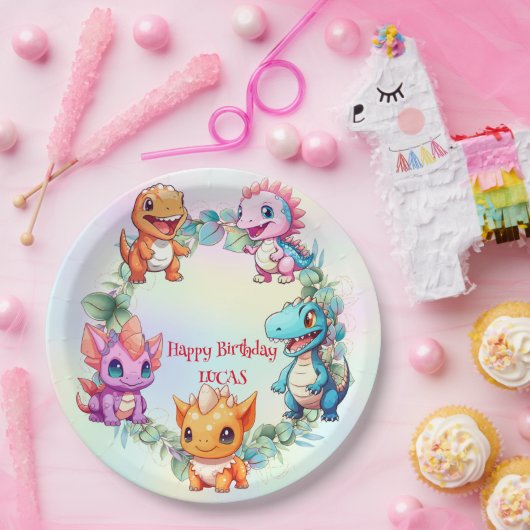 Schattigee dinosaurus oerwoud School kinderen verj Papieren Bordje (Feest)