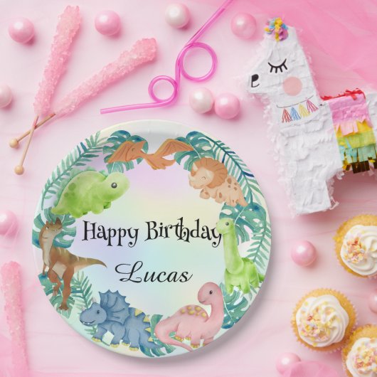 Schattigee dinosaurus oerwoud School kinderen Verj Papieren Bordje (Feest)