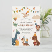 Schattigee Dinosaurus Party Animals Kids Verjaarda Kaart (Staand voorkant)