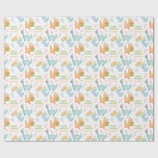 Schattigee Dinosaurus Party Ballon Kids Verjaardag Cadeaupapier (Vlak)