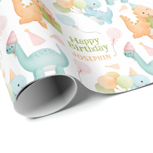 Schattigee Dinosaurus Party Ballon Kids Verjaardag Cadeaupapier (Rol Hoek)