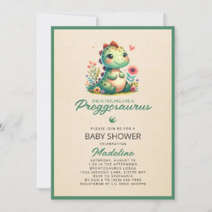 Schattigee dinosaurus Preggosaurus Baby shower Inv Kaart