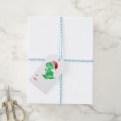 Schattigee Dinosaurus Santa Hoed Kinder Groene Ker Cadeaulabel (Met Touw)