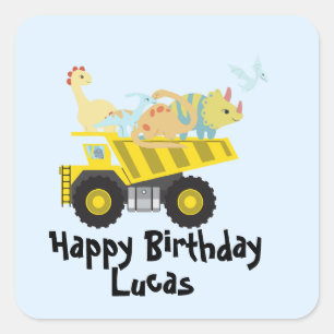 Schattigee Dinosaurus Tractor vrachtwagen jongens Vierkante Sticker