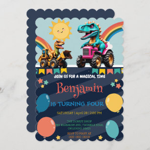 Schattigee dinosaurus trekker regenboog Verjaardag Save The Date