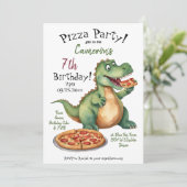 Schattigee Dinosaurus Verjaardag Pizza Party Kaart (Staand voorkant)