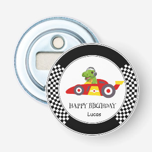 Schattigee Dinosaurus Verjaardag racing auto jonge Button Flesopener