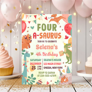 Schattigee Dinosaurus Vier-A-Saurus 4e Verjaardags Kaart