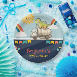 Schattigee dinosauruscementtruck Rainbow School Ve Papieren Bordje
