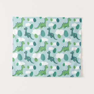 Schattigee dinosauruseieren blauw groen motief wandkleed