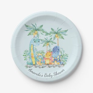 Schattigee Dinosaurussen Baby shower 7" Bord