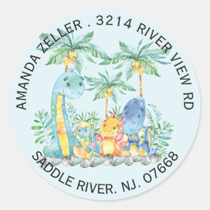 Schattigee dinosaurussen Baby shower retour adres  Ronde Sticker