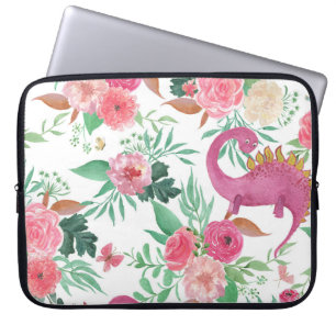 Schattigee dinosaurussen bloemmotief laptop sleeve