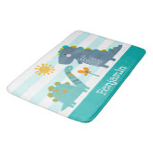 Schattigee Dinosaurussen Boy Blue Stripes Naam Fun Badmat (Gekanteld)