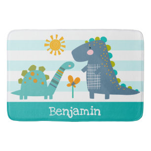 Schattigee Dinosaurussen Boy Blue Stripes Naam Fun Badmat