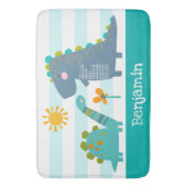Schattigee Dinosaurussen Boy Blue Stripes Naam Fun Badmat (Voorkant Verticaal)