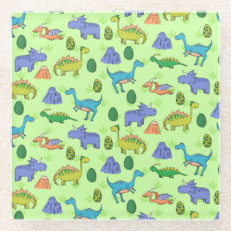 Schattigee dinosaurussen, Cartoon stijl. Glazen Onderzetter