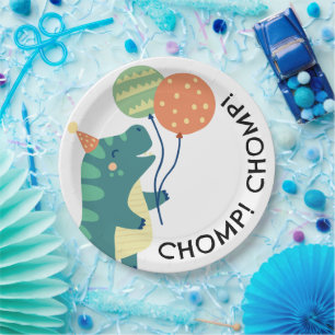 Schattigee Dinosaurussen Chomp Verjaardagsfeest Papieren Bordje