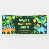 Schattigee Dinosaurussen Gecombineerde Verjaardag  Spandoek (Horizontaal)