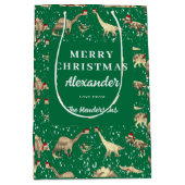 Schattigee Dinosaurussen In De Sneeuwkerst Geperso Medium Cadeauzakje (Voorkant)