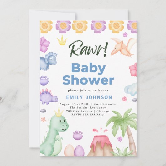 Schattigee Dinosaurussen Jongen Baby shower Uitnod Kaart (Voorkant)