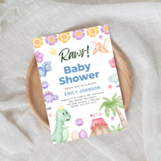 Schattigee Dinosaurussen Jongen Baby shower Uitnod Kaart