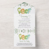 Schattigee dinosaurussen, T-Rex, Jurassic, Baby sh All In One Uitnodiging (Binnen)