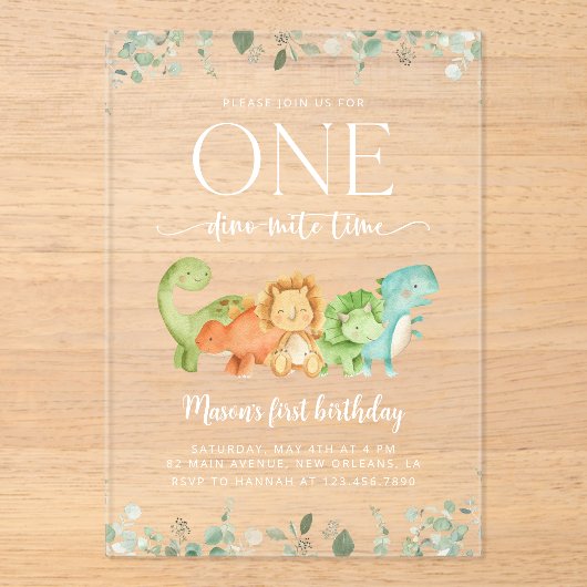 Schattigee dinosaurussen, T-Rex, Jurassic, Eerste  Acryl Uitnodigingen (Voorkant)