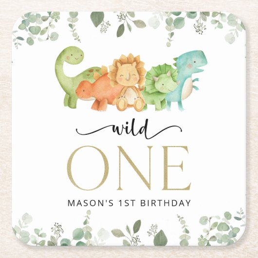 Schattigee dinosaurussen, T-Rex, Jurassic, Eerste Vierkante Kartonnen Onderzetter (Voorkant)