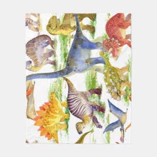 Schattigee Dinosaurussen Waterverf Naadloze Kunst Fleece Deken