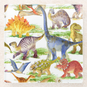 Schattigee Dinosaurussen Waterverf Naadloze Kunst Glazen Onderzetter