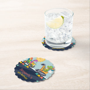 Schattigee dinosaurustractor Truck Regenboogballon Kartonnen Onderzetters