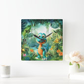 Schattigee dinosauruswandklok vierkante klok (Huis)