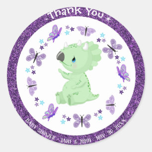 *~* Schattigee Dinosuar Star Glitter Dank u Sticke Ronde Sticker