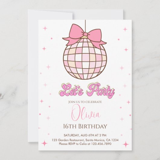 Schattigee discobal | Roze strik Verjaardagsfeest Kaart (Voorkant)