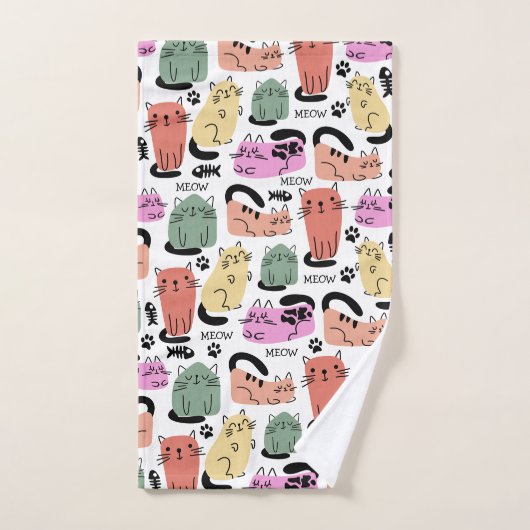 Schattigee doedelkatten en pootafdrukken bad handdoek (Handdoek)