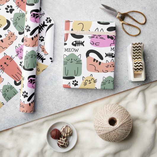 Schattigee doedelkatten en pootafdrukken cadeaupapier (Crafts)