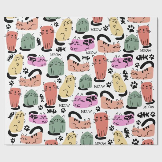 Schattigee doedelkatten en pootafdrukken cadeaupapier (Vlak)