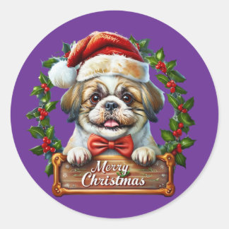 Schattigee Dog Christmas Ornament - Vrolijk Kerstf Ronde Sticker
