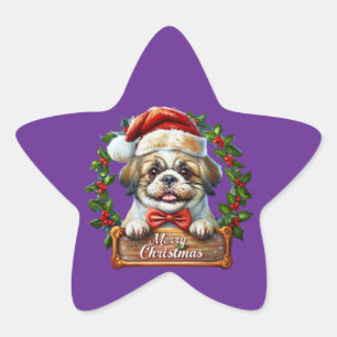 Schattigee Dog Christmas Ornament - Vrolijk Kerstf Ster Sticker
