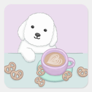 Schattigee Dog, Coffee & Cookies Illustratie Kunst Vierkante Sticker