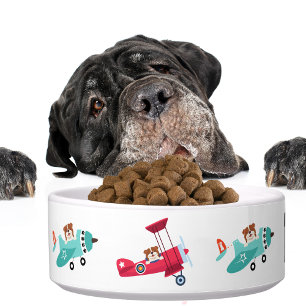 Schattigee Dog Fun Vliegtuigen Grappig Dierenbont  Voerbakje