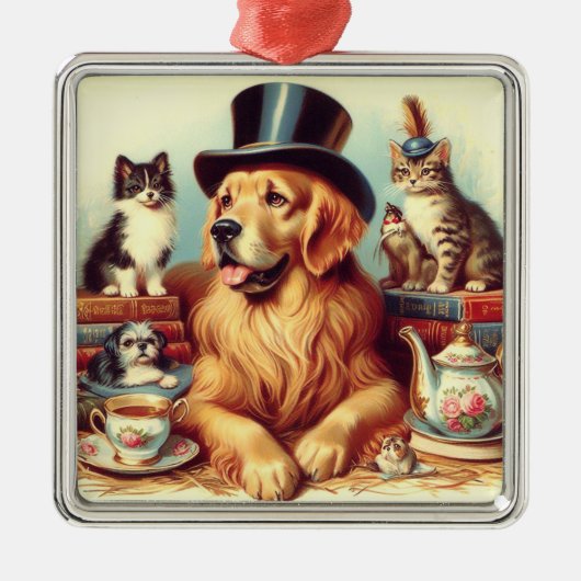 Schattigee Dog Painting Metalen Ornament (Voorkant)