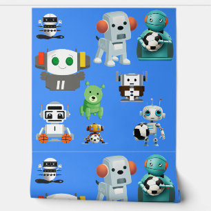 Schattigee Dog Robot Sport Ball Blauw Wanddecor Behang