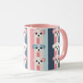 Schattigee Dog Stripe roze en blauw Mok (Voorkant rechts)