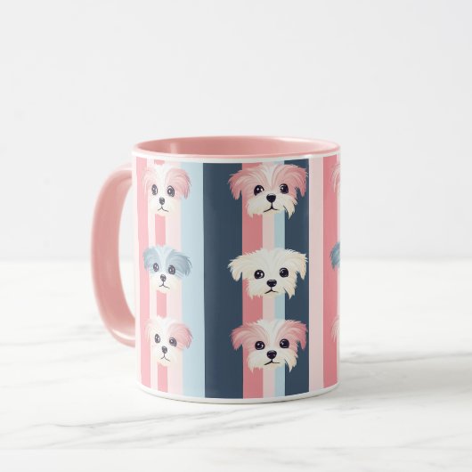 Schattigee Dog Stripe roze en blauw Mok (Voorkant links)