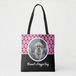Schattigee Doggie foto en zwart-wit Paw Pattern Draagtas