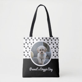 Schattigee Doggie foto en zwart-wit Paw Pattern Draagtas