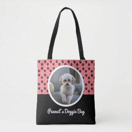 Schattigee Doggie foto en zwart-wit Paw Pattern Draagtas