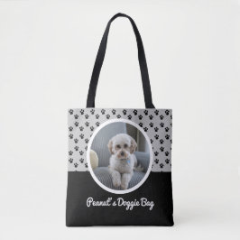 Schattigee Doggie foto en zwart-wit Paw Pattern Draagtas